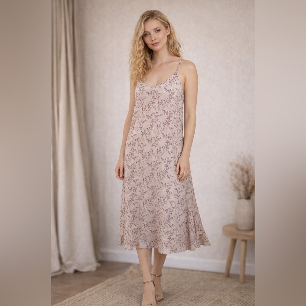 Gentle Fawn floral Slip Midi Dress Beige Pink Minimalist Boho Cami Dress - Picture 1 of 8